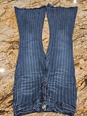 UNIQ BY LITZ Women's  Blue Pinstriped Jeans. Unsized Width & Inseams In Pictures